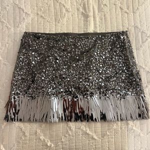 ZARA Silver Sequin Mini Skirt